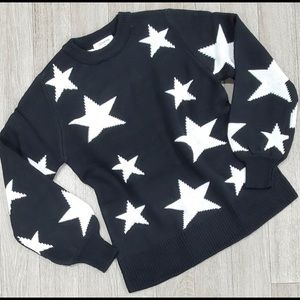 NWOT Black and White Star Sweater Crew Neck Large
